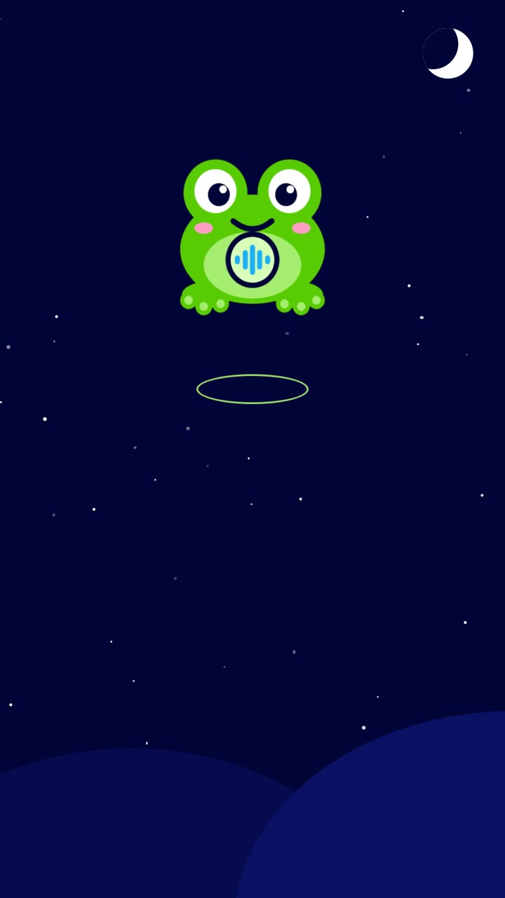 Coquí, the AI notetaker, a green frog singing under the moon