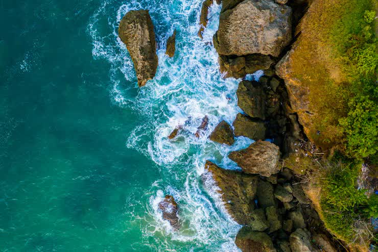 Drone view of reef and rocks