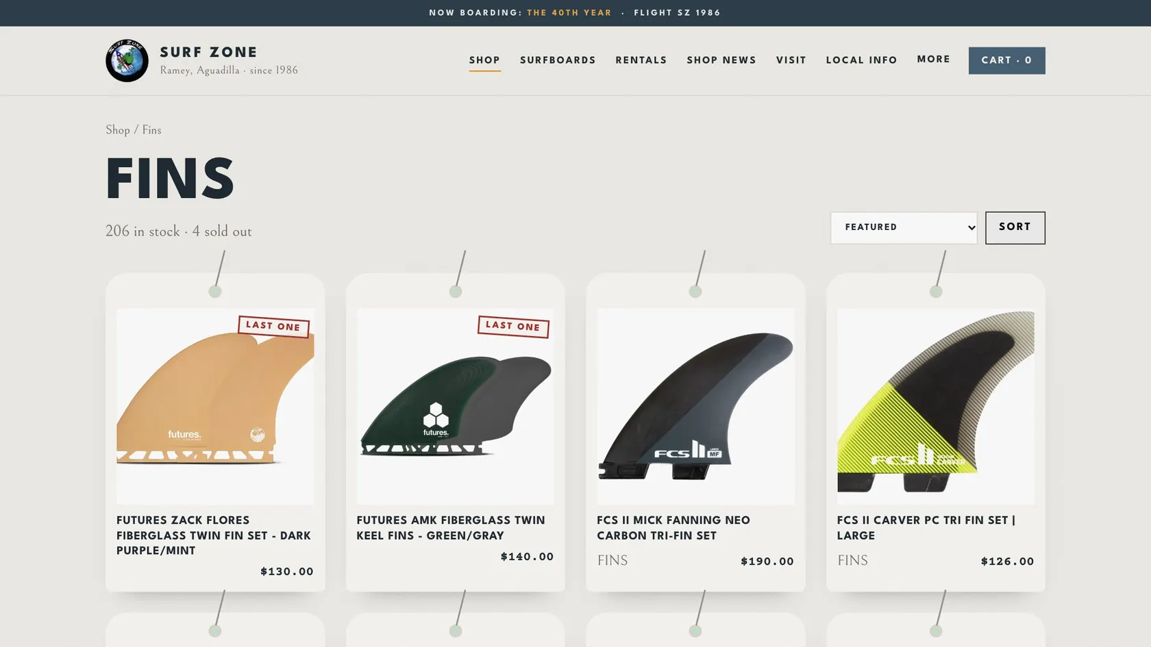The Fins collection: 206 in stock, 4 sold out, Last one tags